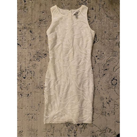 Belle Badgley Mishka Shift Sequin Ivory Sheath Swirly Dress, Size 2, MSRP $179 - Picture 3 of 13
